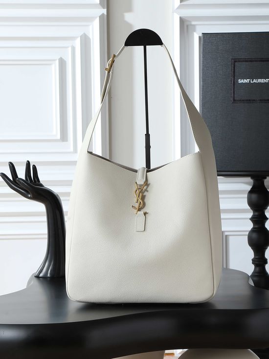 Yves Saint Laurent LE 5A7 Elegant White Leather Hobo 753837