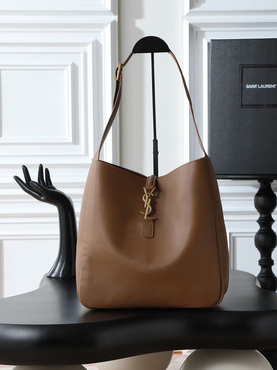 Yves Saint Laurent LE 5A7 Large Smooth Leather Hobo Bag in Caramel 753837