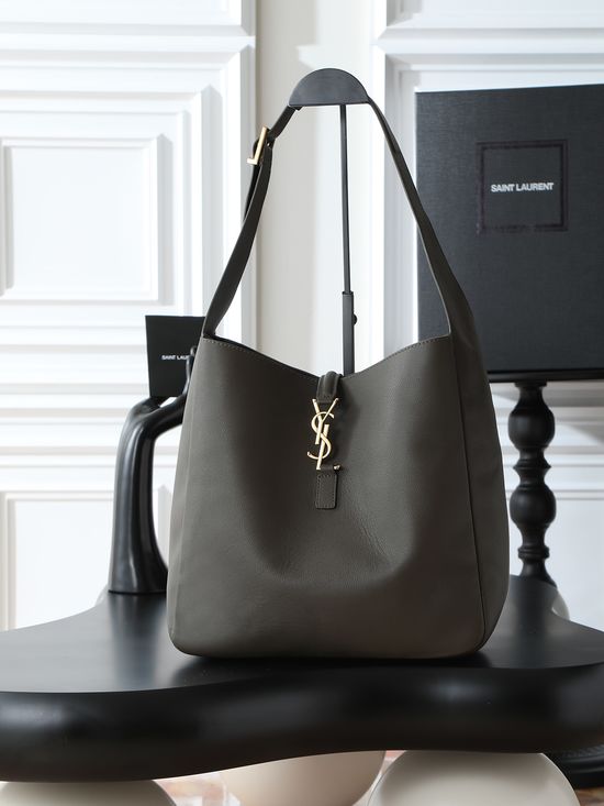 Yves Saint Laurent LE 5A7 Large Smooth Leather Hobo Bag in Green 753837