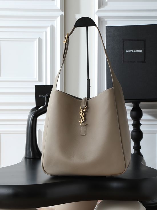Yves Saint Laurent LE 5A7 Large Smooth Leather Hobo Bag in Khaki 753837