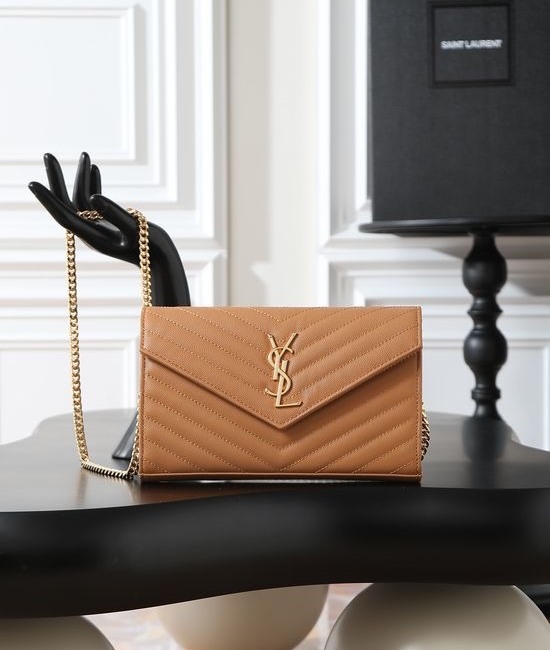 Yves Saint Laurent YSL MONOGRAM Envelope Earth Yellow Caviar Leather Bag 377828