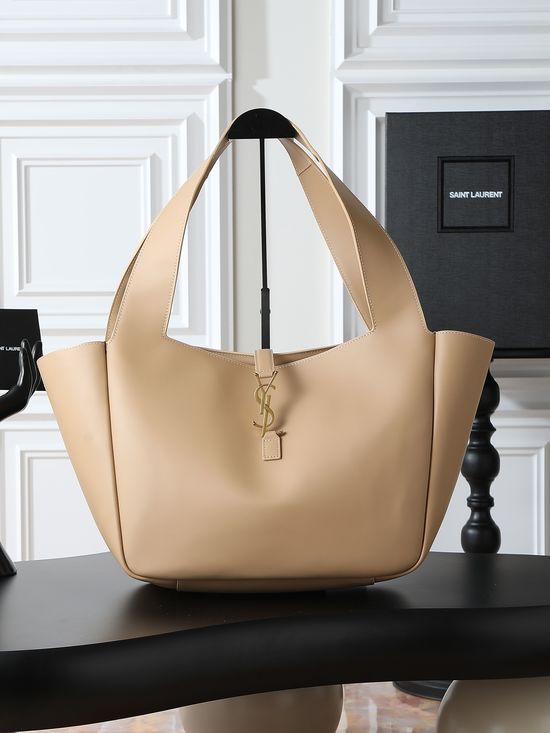 Yves Saint Laurent Bea Hobo Shopping Bag Apricot Gold Buckle 763435