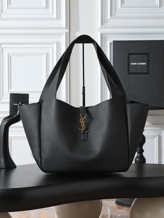 Yves Saint Laurent Bea Hobo Shopping Bag Black Gold Buckle 763435