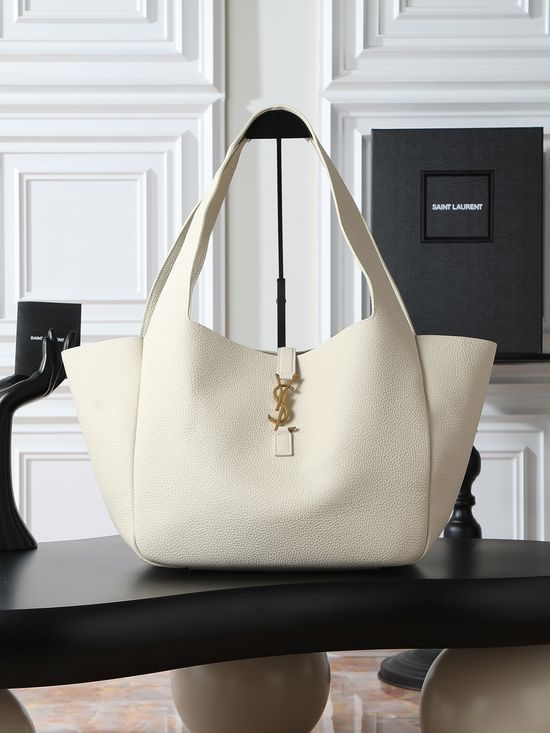 Yves Saint Laurent Bea Hobo Shopping Bag White Gold Buckle 763435