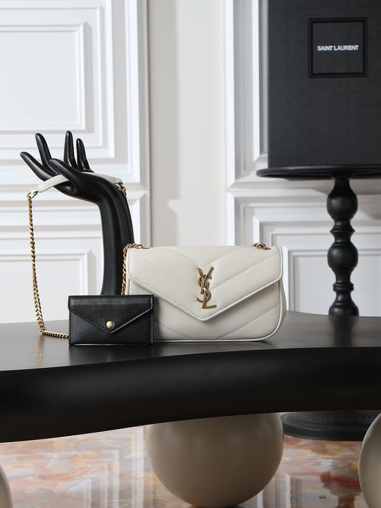 Yves Saint Laurent LouLou Lambskin White Gold Buckle Handbag 821749