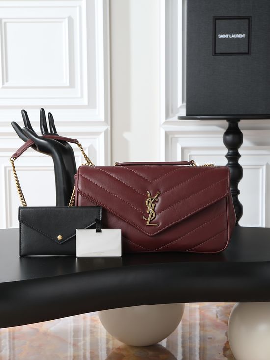 Yves Saint Laurent LouLou Burgundy Gold Buckle 801439