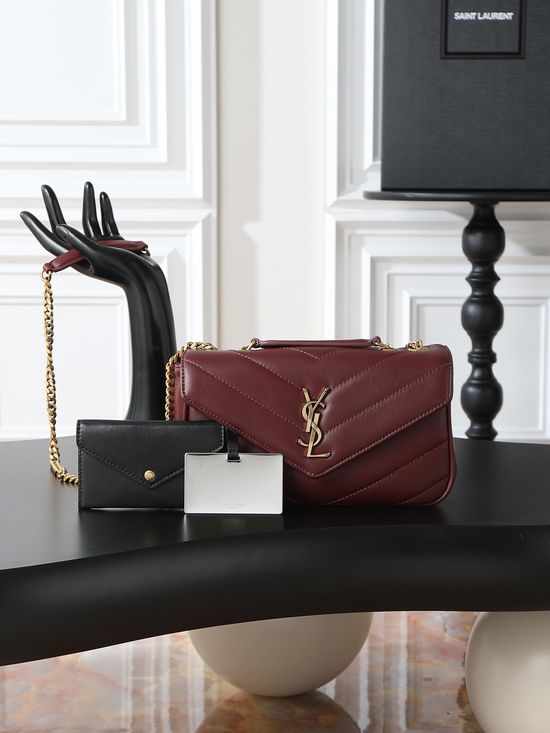 Yves Saint Laurent LouLou Burgundy Gold Buckle 801437