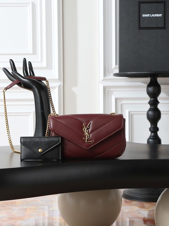 Yves Saint Laurent LouLou Red Gold Clasp Leather Bag 821749~