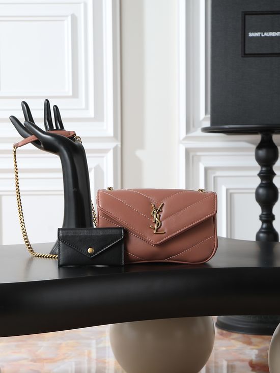 Yves Saint Laurent LouLou Lambskin Pink Gold Buckle Handbag 821749