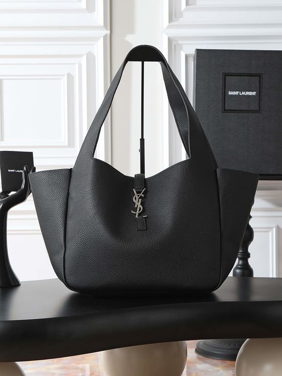 Yves Saint Laurent Bea Hobo Shopping Bag Black Silver Buckle 763435