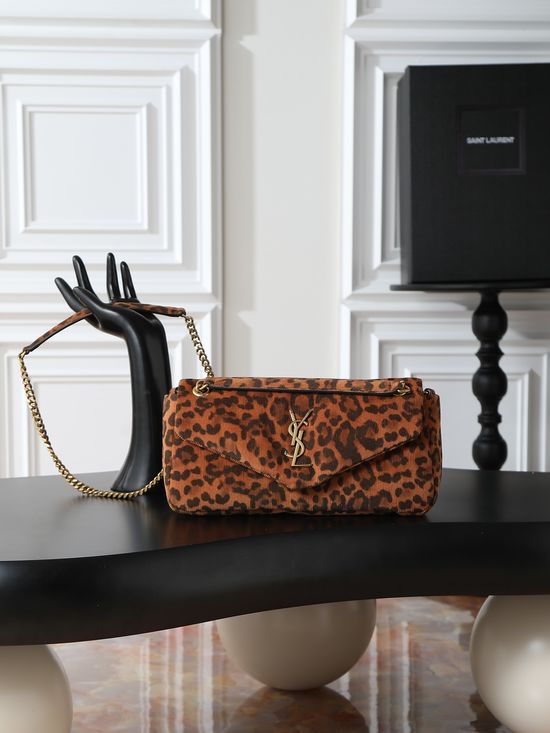 Yves Saint Laurent CALYPSO Leopard Canvas Gold Clasp Bag 734153