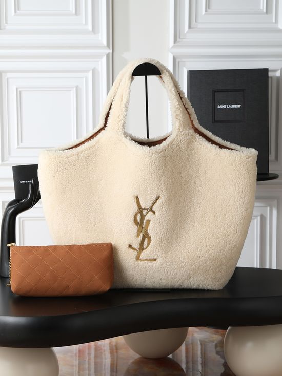 Yves Saint Laurent Icare Lamb Fur Camel Large Tote Bag 698651
