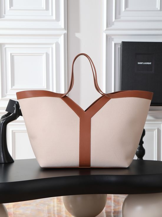 Yves Saint Laurent Shopping Tote Leather Linen Bag 817602