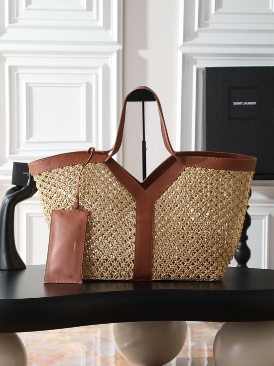 Yves Saint Laurent Woven Hollow Out Brown Cowhide Tote Bag 817602