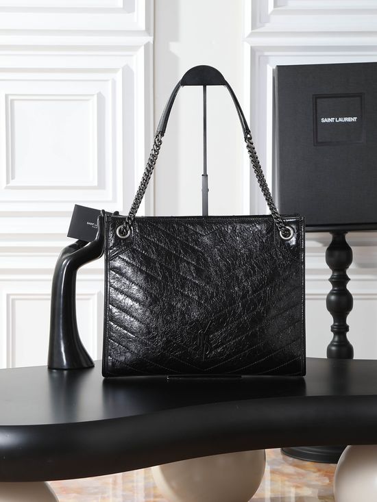 Yves Saint Laurent Niki Shopping Bag Black Silver Buckle 577999