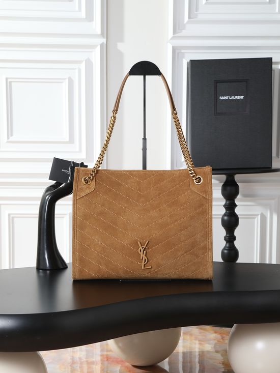 Yves Saint Laurent Niki Khaki Suede Shopping Tote Bag 577999