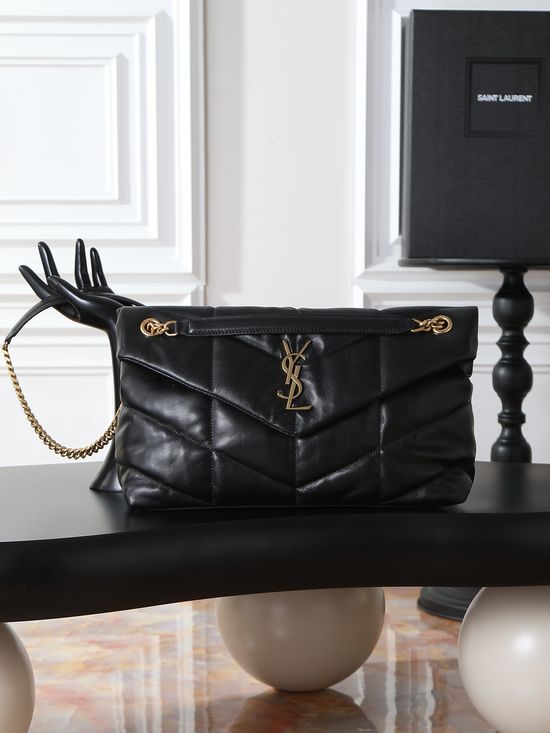 Yves Saint Laurent Loulou Puffer Black Gold Buckle Lambskin Bag 577475-1