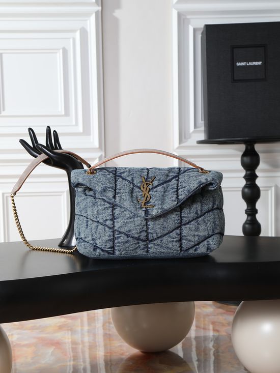 Yves Saint Laurent Loulou Puffer Quilted Denim Chain Bag 577476