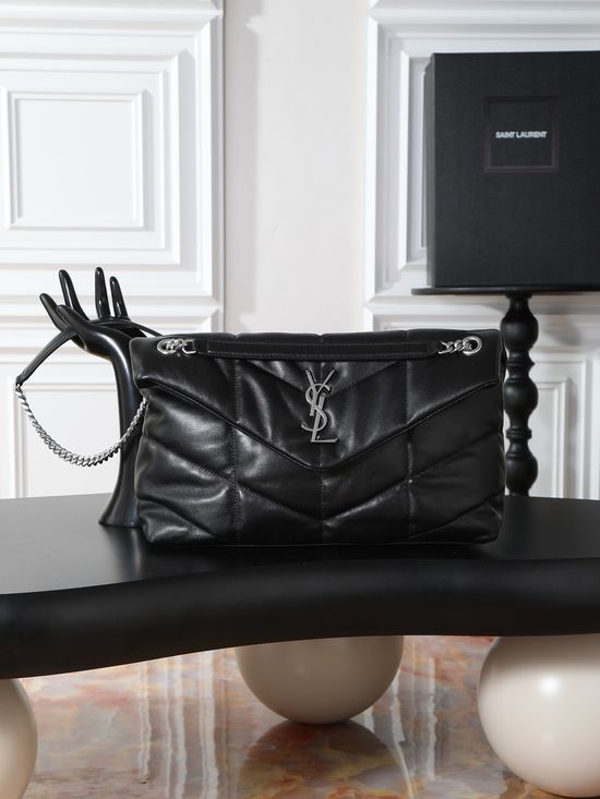 Yves Saint Laurent Loulou Puffer Black Silver Buckle Lambskin Bag 577475-1