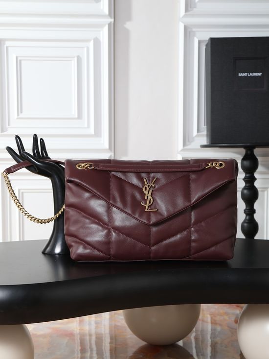 Yves Saint Laurent Loulou Puffer Burgundy Gold Buckle Lambskin Bag 577475-1