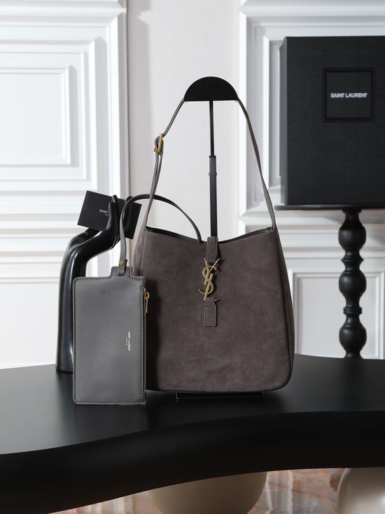Yves Saint Laurent LE 5A7 Gray Suede Shoulder Bag 713938