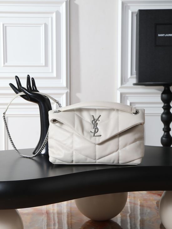 Yves Saint Laurent Loulou Puffer White Silver Buckle Bag 577476