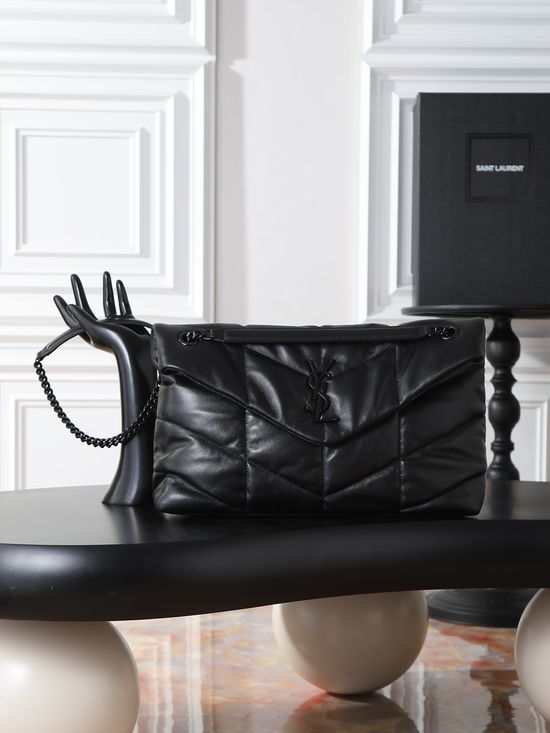 Yves Saint Laurent Loulou Puffer Black Black Buckle Lambskin Bag 577475-1