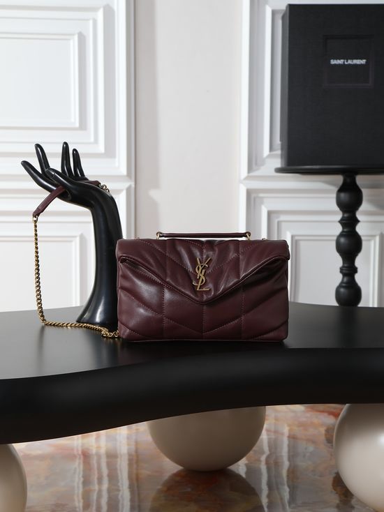 Yves Saint Laurent Loulou Puffer Mini Burgundy Gold Hardware 759337