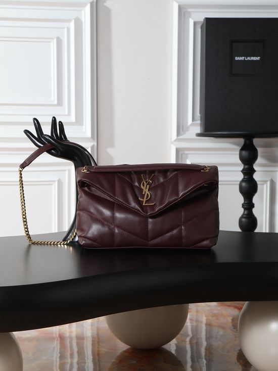 Yves Saint Laurent Loulou Puffer Burgundy Gold Buckle Bag 577476