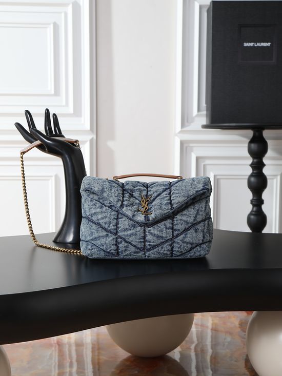 Yves Saint Laurent Loulou Puffer Mini Denim Shoulder Bag 759337