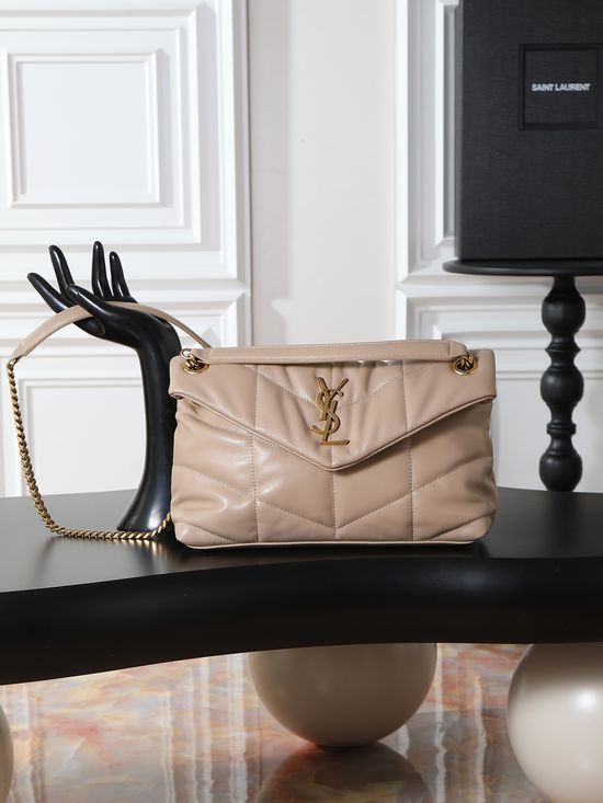 Yves Saint Laurent Loulou Puffer Apricot Gold Buckle Bag 577476