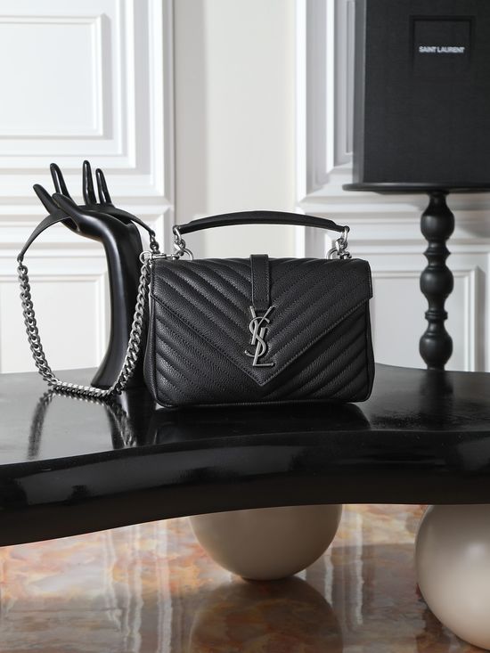 Yves Saint Laurent Monogram College Black Silver Buckle 392737