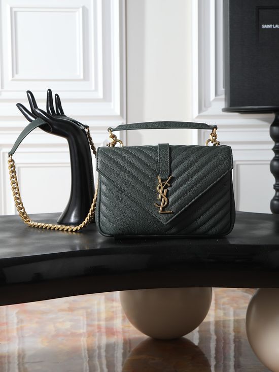 Yves Saint Laurent Monogram College Dark Green Gold Buckle Bag 392737