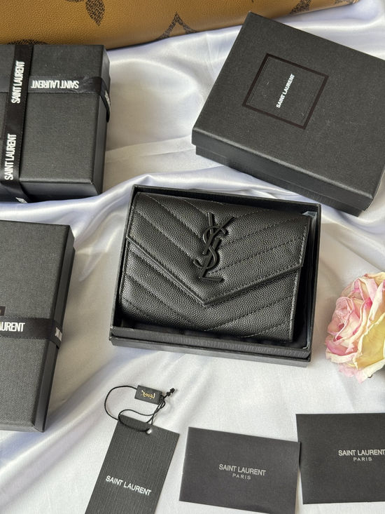 Yves Saint Laurent Short Bifold Caviar Leather Wallet 414404