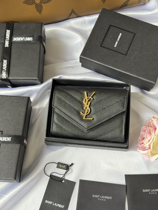 Yves Saint Laurent Short Bifold Caviar Leather Wallet 414404