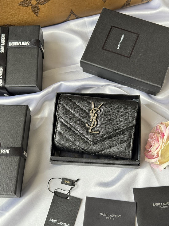 Yves Saint Laurent Short Bifold Caviar Leather Wallet 414404