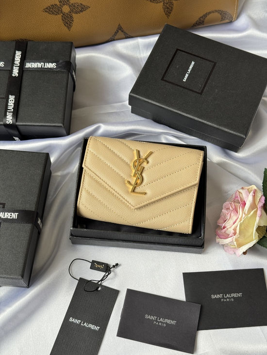 Yves Saint Laurent Short Bifold Caviar Leather Wallet 414404