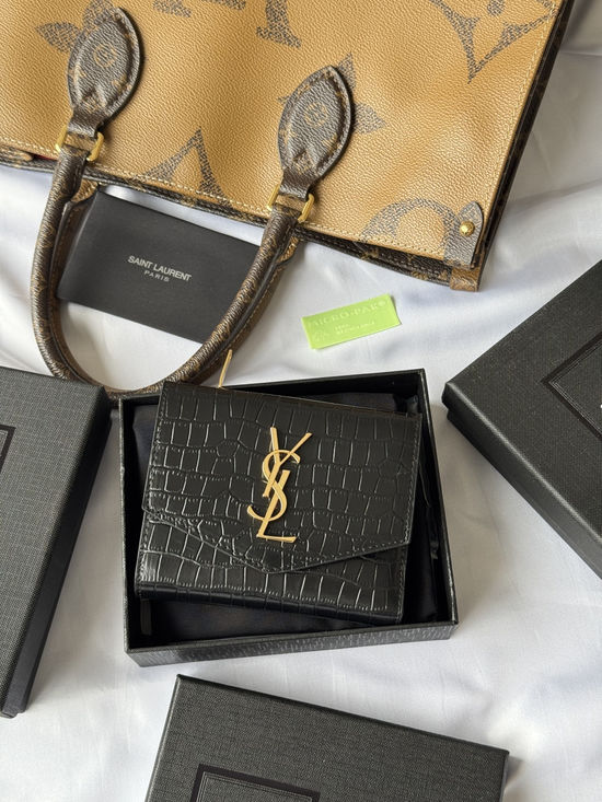 Yves Saint Laurent Crocodile Embossed Trifold Wallet 582296