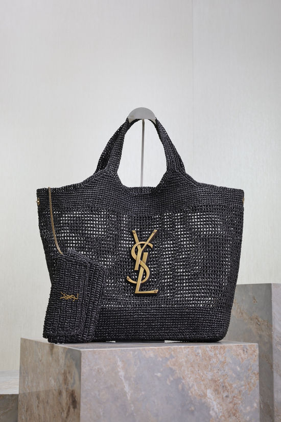 Yves Saint Laurent ICARE Raffia Woven Shopping Tote Bag 698651