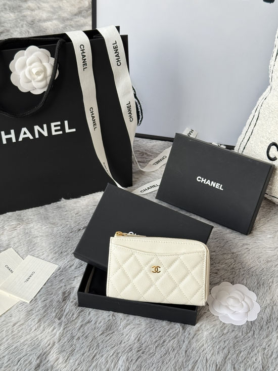 Chanel Wallet Caviar Leather Single Zip Card Holder A3179