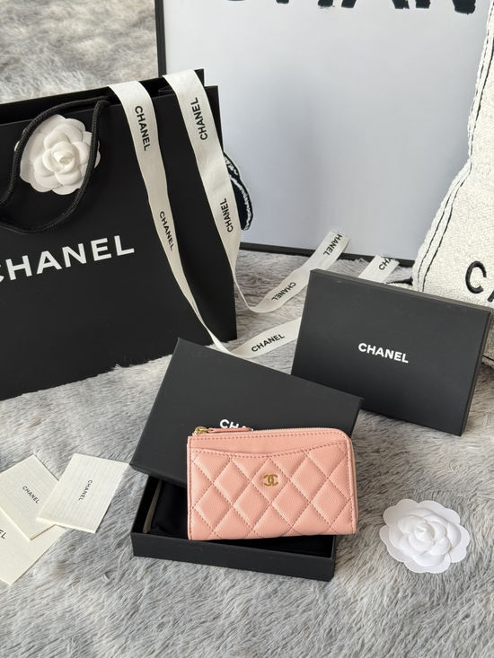 Chanel Wallet Caviar Leather Single Zip Card Holder A3179