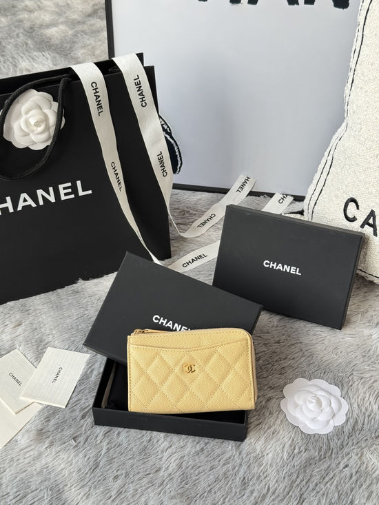 Chanel Wallet Caviar Leather Single Zip Card Holder A3179