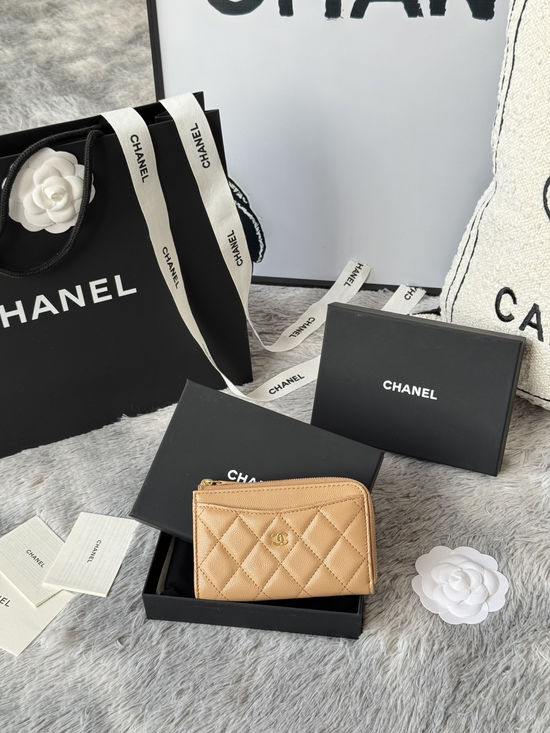 Chanel Wallet Caviar Leather Single Zip Card Holder A3179