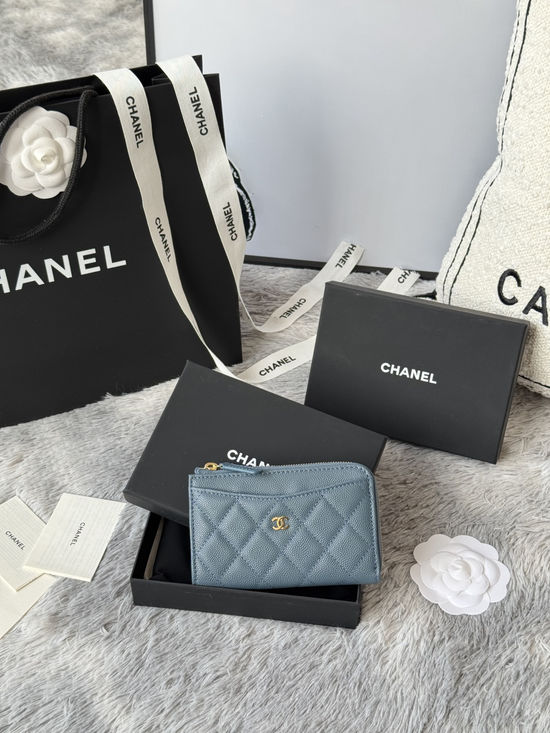 Chanel Wallet Caviar Leather Single Zip Card Holder A3179