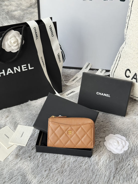 Chanel Wallet Caviar Leather Single Zip Card Holder A3179