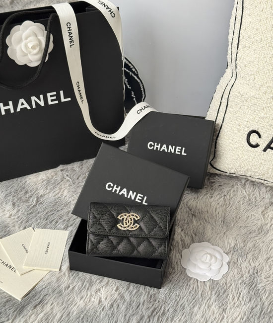 Chanel Card Holder Caviar Leather Rhinestone Wallet AP2786