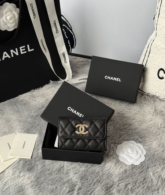Chanel Caviar Leather Card Holder with Double C Logo AP3097