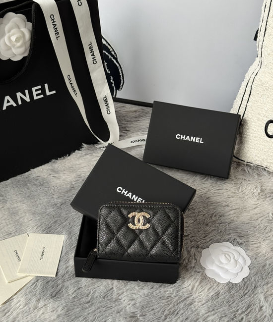 Chanel Caviar Leather Card Holder Wallet 3045