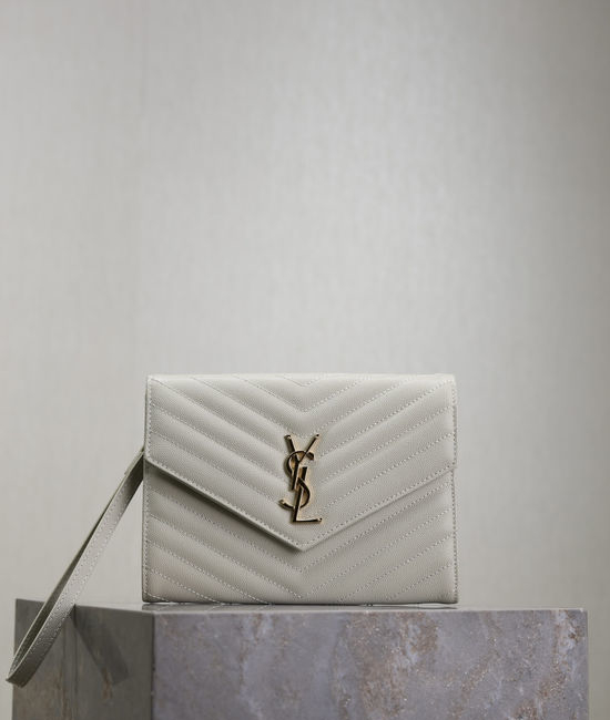 Yves Saint Laurent YSL Le Cassandre White V-Line Clutch 617662