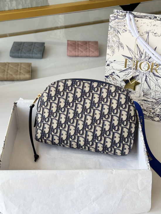 Christian Dior Blue Oblique Printed Zipper Wallet S5416
